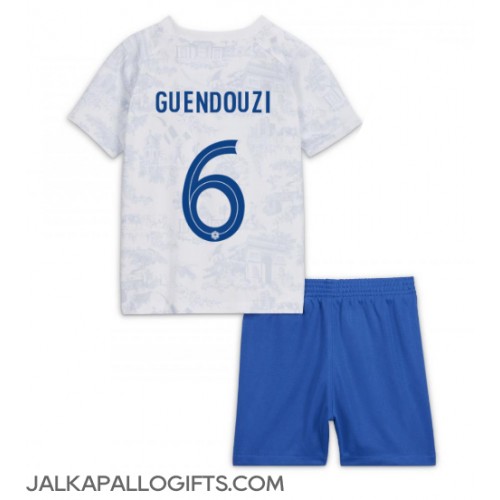 Ranska Matteo Guendouzi #6 Vieras Peliasu Lasten MM-kisat 2022 Lyhythihainen (+ Lyhyet housut)